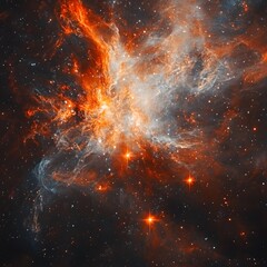 Fototapeta premium Fiery Nebula Cosmic Cloudscape Starry Night Space Background