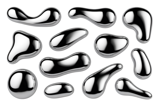 Collection of Irregularly Shaped Metallic Droplets