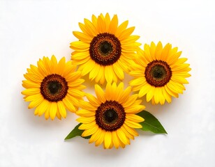 Obraz premium Four sunflowers arranged on a white background