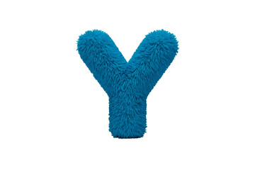 Blue fuzzy letter Y on black background alphabet furry
