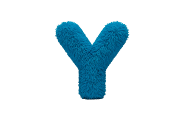 Blue fuzzy letter Y on black background alphabet furry