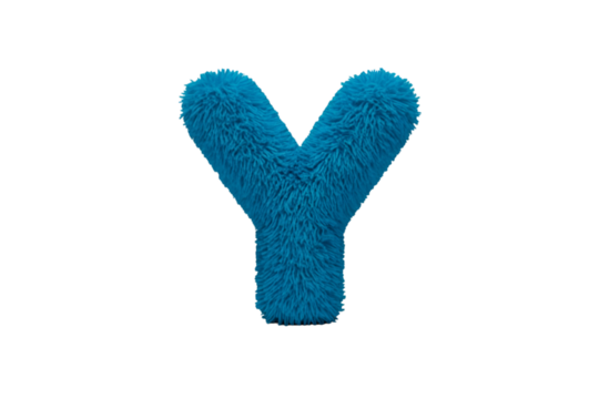 Blue fuzzy letter Y on black background alphabet furry