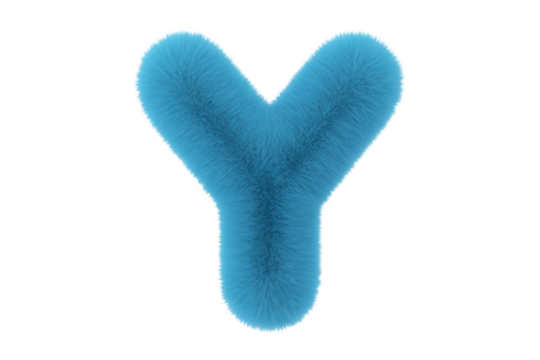 Blue fuzzy letter Y on black background alphabet furry