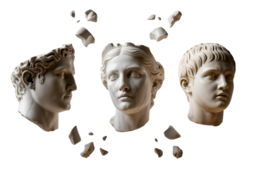 Ancient Greek Marble Busts Fragmented and Floating