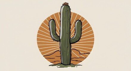 Retro Cactus and Desert Landscape Illustration for T-Shirt and Print Design