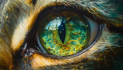 Macro Eye of a Feline Creature with Stunning Golden and Green Irises