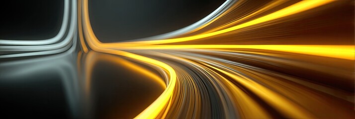 Abstract glowing lines in a dark tunnel