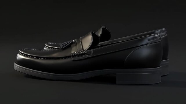 Elegant pair of black leather loafers on dark background studio shot