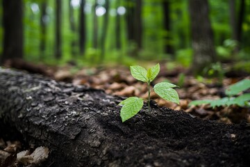 Young sprout emerging from forest floor