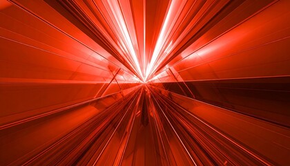 A dynamic, red tunnel effect, showcasing a perspective view of moving walkways, radiating from a central light source.