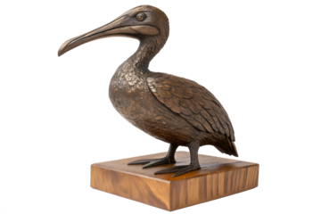 Elegant Bronze Pelican Sculpture Coastal Bird Art on a Natural Wood Base for Home Decor, Nature Lovers