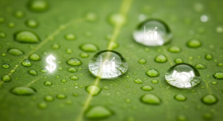 Geldwachstum und Handshake-Symbole in Wassertropfen