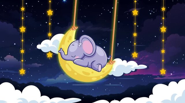 Sweet Dreams: A Baby Elephant's Moonlit Swing