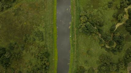 Aerial View of a River Amid Dense Vegetation Near Minsk, Belarus