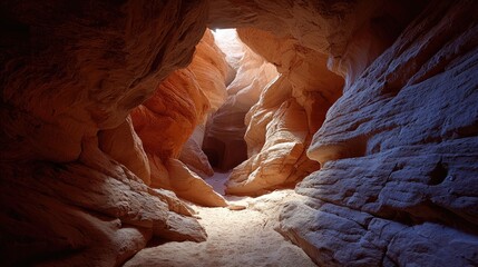 Sunbeams in a narrow sandstone canyon