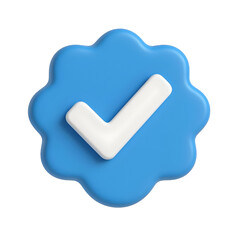 3d blue checkmark badge isolated on white background