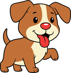 Cute brown and cream puppy with tongue out and raised paw, cheerful cartoon dog character illustration for children’s books, pet themes, and playful designs
