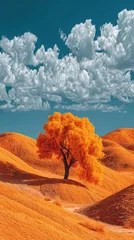 Orange tree atop a golden hill, dramatic sky © Piring