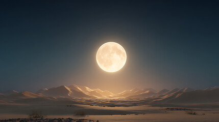 Moonrise over a serene desert landscape with gentle sand dunes and a clear night sky Generative AI