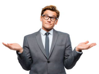 Confused Businessman Gesturing, Uncertain Expression, Stock Photo