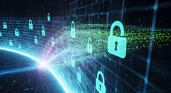 Digital padlock icons representing cybersecurity and data protection
