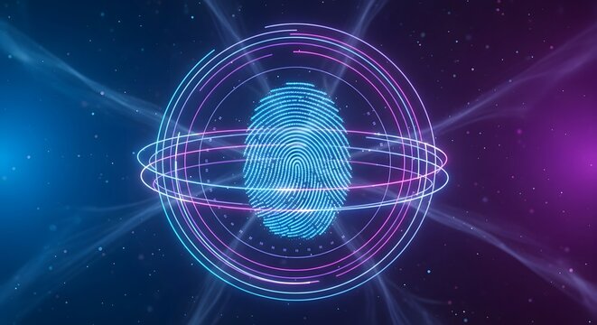 Futuristic digital fingerprint scan for biometric security and access