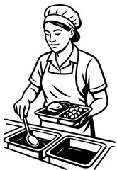 Food distributor serving meals in a cafeteria setting