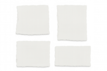 Ripped white paper fragments scattered across transparent surface, providing clean design mockup for creative projects and graphic layouts