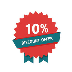 Red starburst with ten percent discount offer isolated on transparent background