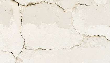 Fototapeta premium A close-up view of a weathered, light beige wall, extensively cracked, showcasing the texture of aged plaster.