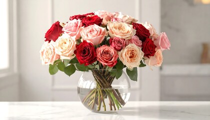 Obraz premium Beautiful mixed roses in a clear vase