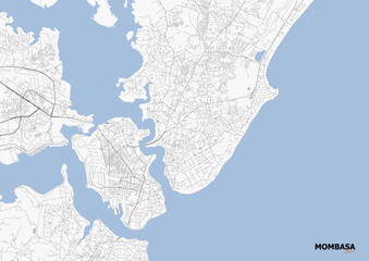 Detailed vector highway map zoom of Mombasa in Kenya