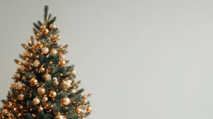 Beautifully Decorated Christmas Tree Adorned With Golden Ornaments and Twinkling Lights in a Cozy Indoor Setting During the Holiday Season