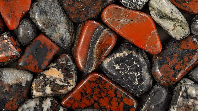 Red and Black Jasper Tumbled Stones Texture Background