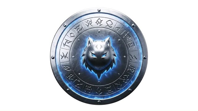 Wolf Shield Emblem with Runes and Blue Glow