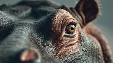 Close-up of a hippopotamus's eye and skin texture