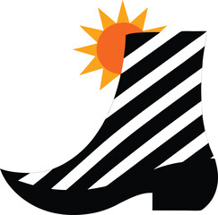 Obraz premium a witch boot silhouette on retro stripe sun on whi.eps