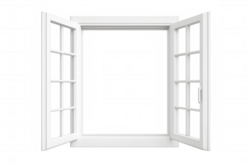 Open window frame letting light in, isolated on transparent background, perfect for architectural visualization or interior design projects