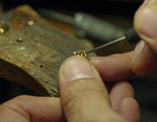 Close-up of jeweler working on gold jewelry