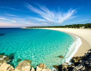 Obraz premium Beautiful turquoise beach with white sand and clear sky