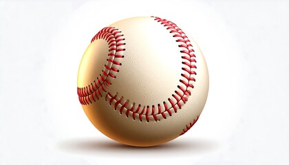 A cream-colored baseball, highlighted by bright red stitching, is centrally positioned against a plain white background.