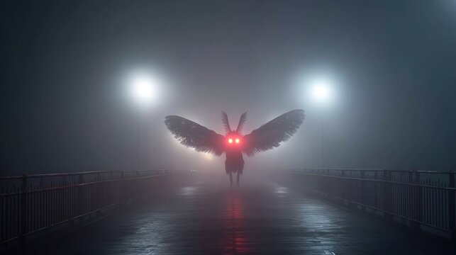Foggy night creature on bridge