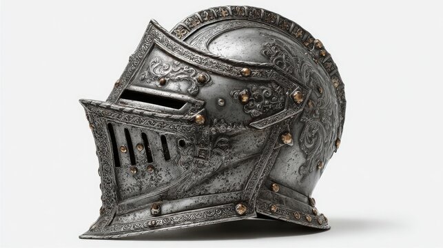 Ornate, metallic knight's helmet - Powered by Adobe