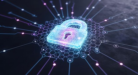 Digital padlock icon representing cyber security and data protection