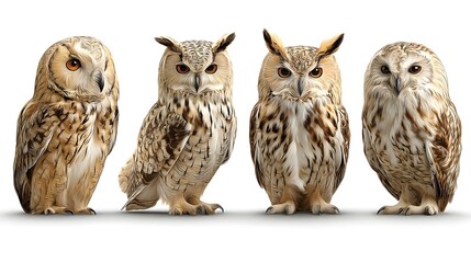 Collection of Owl Images on White Background for Professional Designs