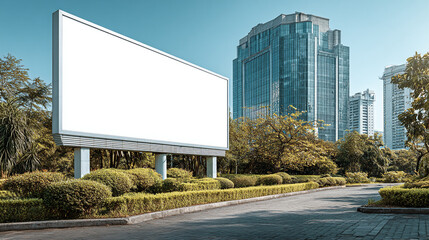 Obraz premium Blank billboard advertisement space in city park for outdoor marketing campaign design