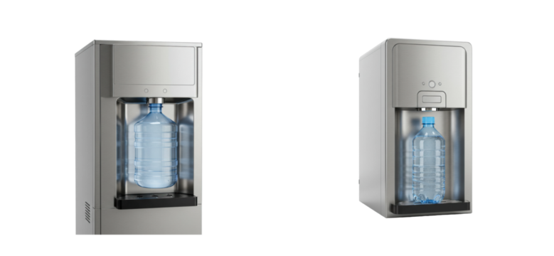 Water dispenser action modern office location product showcase clean environment front innovative isolated set PNG
