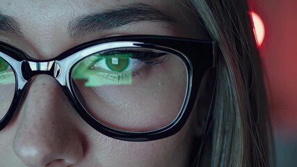 Closeup of a womans eyes wearing glasses with screen reflection - Powered by Adobe