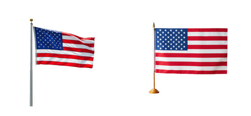 Waving american flags representing patriotism outdoors collection bright sky side national identity isolated set PNG