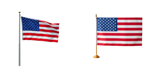 Waving american flags representing patriotism outdoors collection bright sky side national identity isolated set PNG